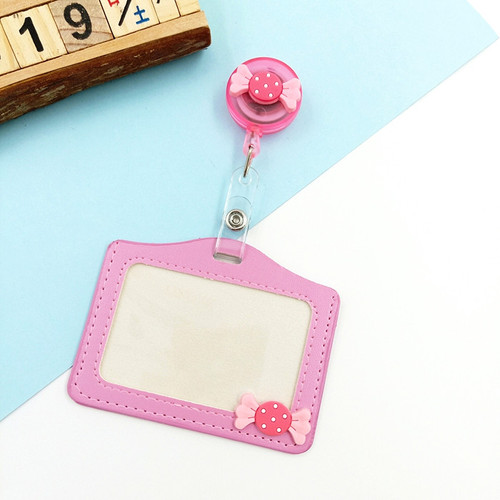 Student Verpleegkundige Tentoonstelling Naam Card Id Card Leuke Kaarthouder Siliconen Mooie Bloemen Intrekbare Badge Reel Borst Cover: Pink  Candy