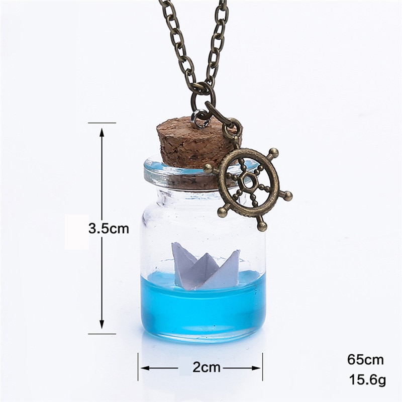 Sea Water Paper Boat Drifting Bottle Necklace Glass Bottle Pendant Necklace Jun0418