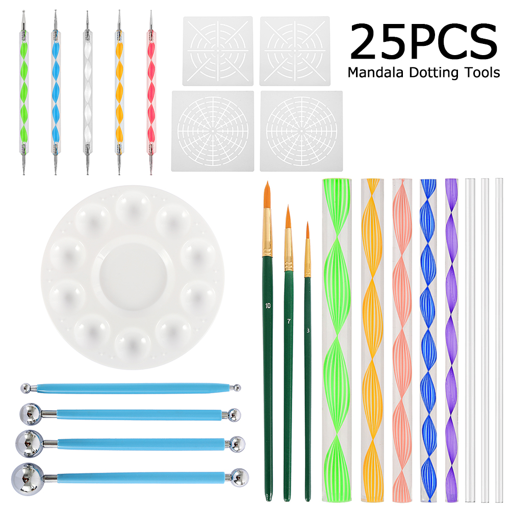 25 stücke Mandala Punktierung Werkzeuge Professionelle Nail art Werkzeug Swirl Marbleizing Stahl Punktierung Stift Schönheit Lieferungen Nägel Perlen Stift