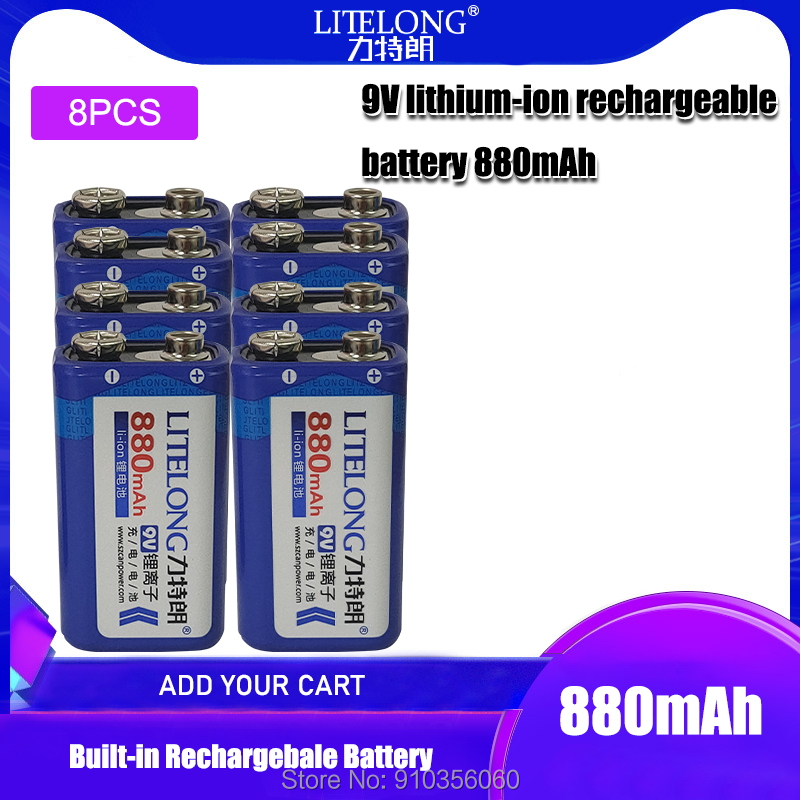 9v 880mAh LITELONG SUPER BIG li-ion lithium Rechargeable 9 Volt Battery Manufacturer's warranty: Blue
