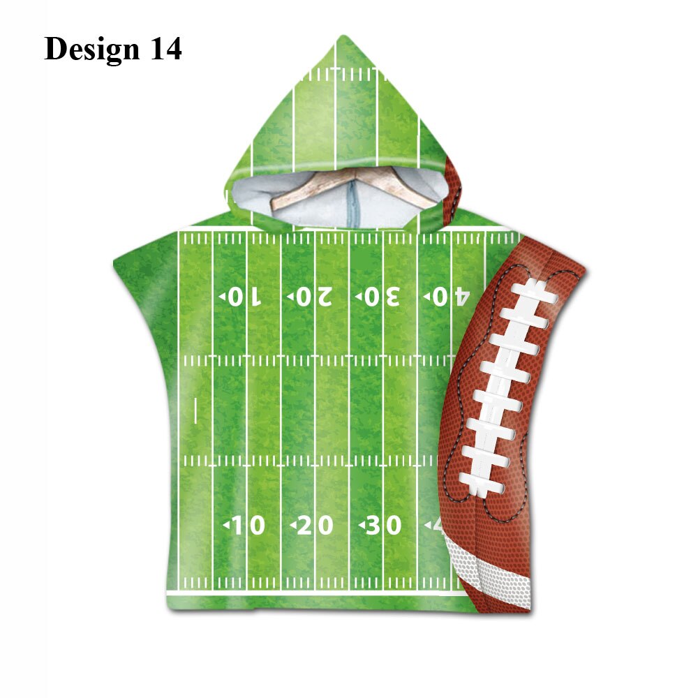 Novelty Sport American Football Rugby Baby Kids Kinderen Hooded Handdoek Zwembad Zwemmen Bad Strand Poncho Handdoek Cape: Design 14