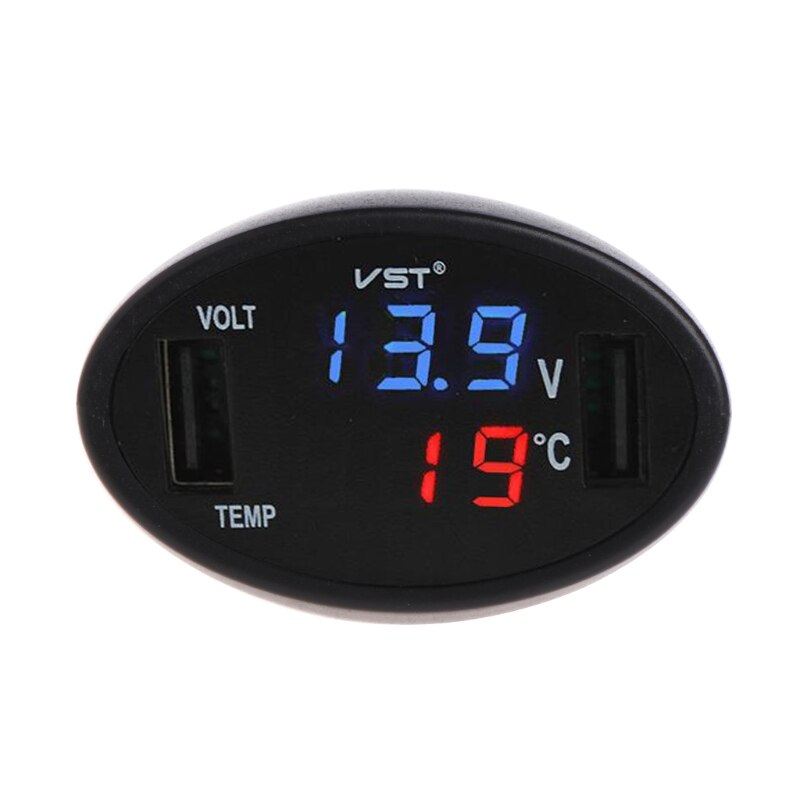 Auto Digitale Led Thermometer Voltmeter Auto Usb Lader Batterij Monitor Temperatuurmeter: Blauw