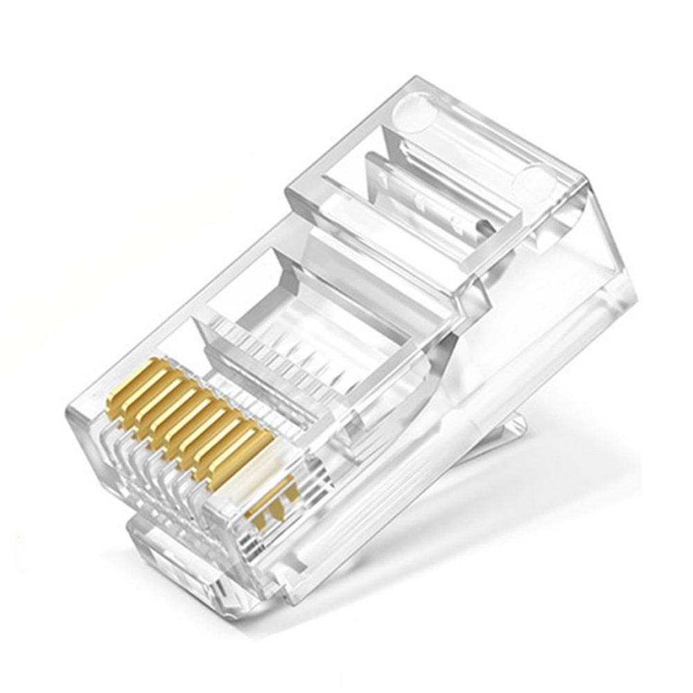 Connecteur de raccordement réseau LAN RJ45 Cat5e Cat6, 50 pièces, broches dorées, cristal