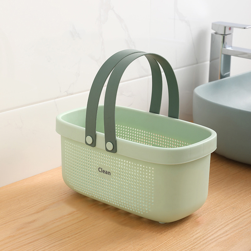 Bath Drain Basket Portable Storage Basket Bath Basket Rattan Plastic Bathroom Storage Box Snack Cosmetic Wash Storage Box: Green-L