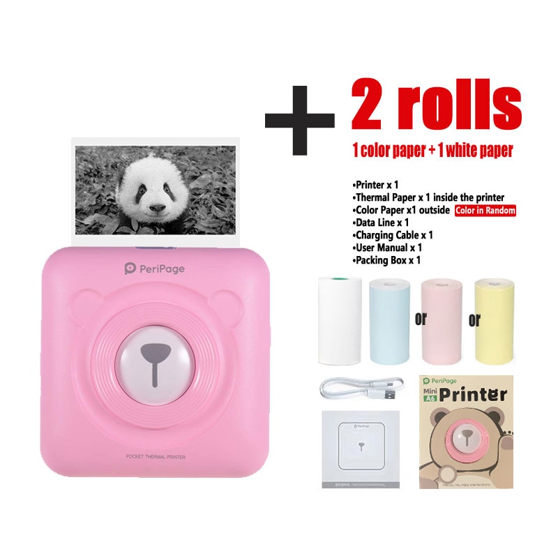 A6 peripage mini pocket printer draadloze bluetooth thermische labelprinter draagbare fotoprinter inktloze usb android ios telefoon: Roze 1 kleur
