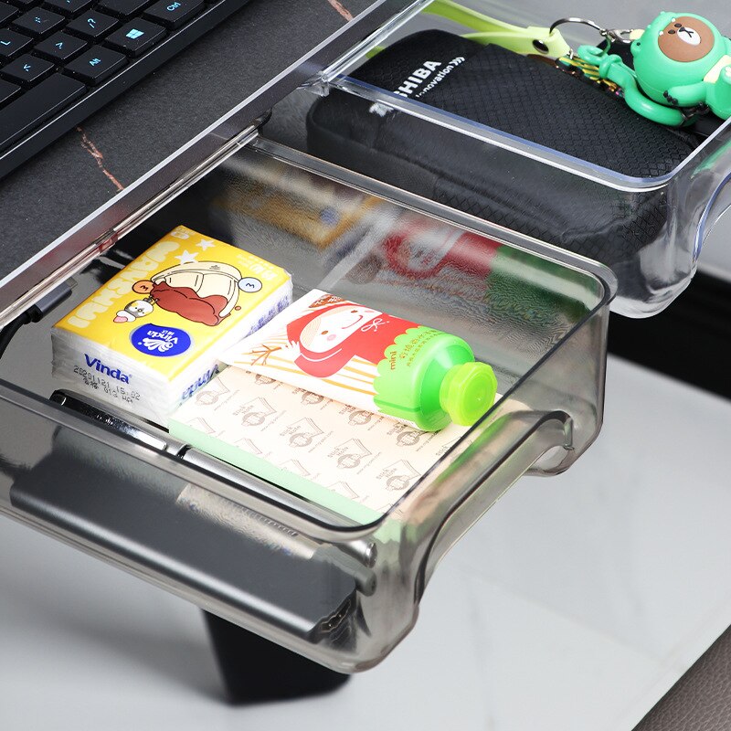 Under Desk Drawer Organizer Transparent Table Storage Box for Stationery Cosmetic Pen Box Pencil Tray Office Hidden Organizer