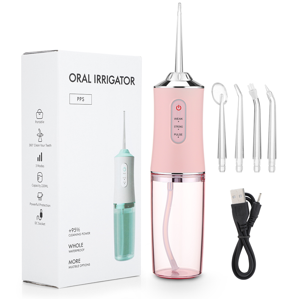 irrigador dental potente Irrigador bucal portátil potente, limpiador Dental con chorro de agua, limpiador bucal, para blanqueamiento Dental, salud blanqueador hilo limpieza dental limpiador de dientes irigador bucal: Pink Oral Irrigator