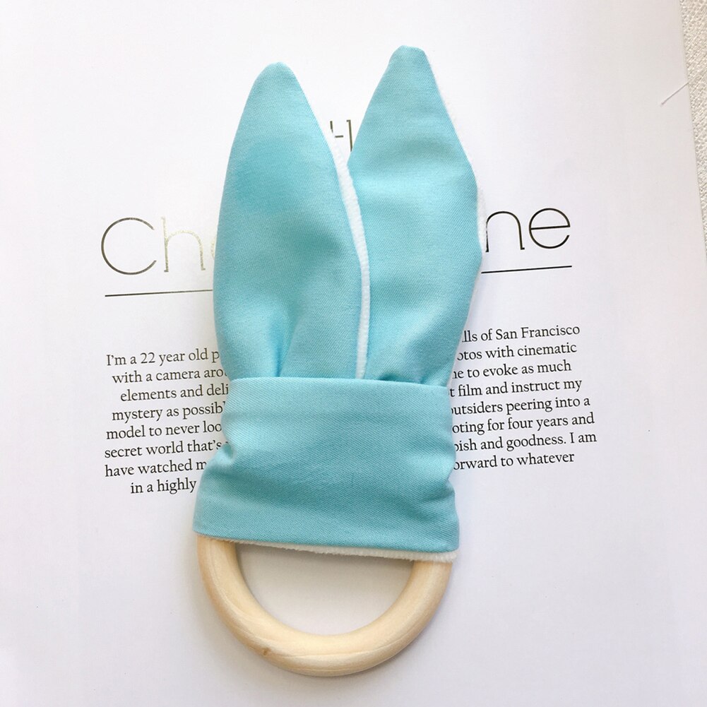1Pcs Baby Bijtring Houten Ring Baby Bunny Oor Bijtring Kinderziektes Speelgoed Veilig Rustgevende Chew Douche Dental Oefening Speelgoed