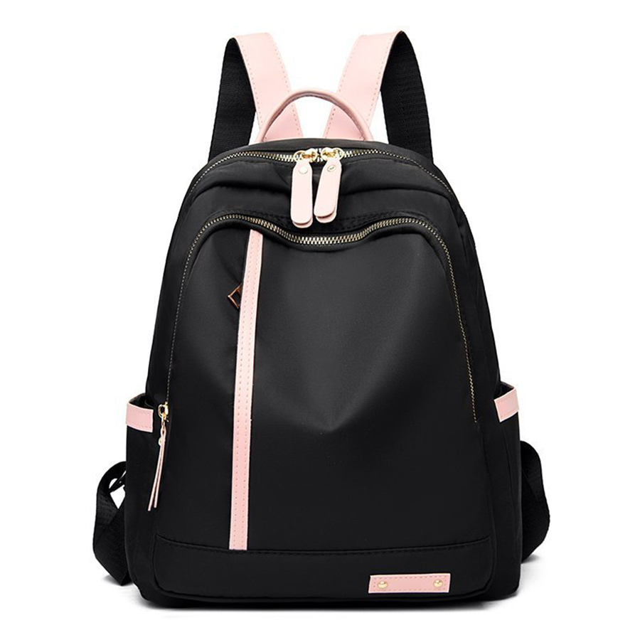 Mochila de tecido Oxford para mulheres: grande capacidade, design versátil, estilo universitário, à prova d'água, bolsa de viagem leve: Preto