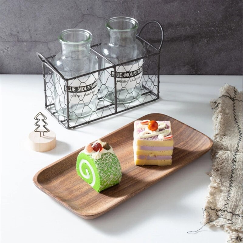 Wood Dinner Plates Decorative Wooden Serving Platter for Food Fruit Tray Appetizer Dessert Salad Plates Plates for Dishes Snack