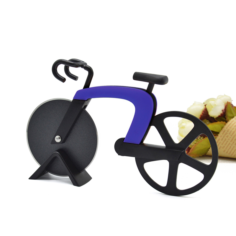 Cykel rund pizzaskärknivar i rostfritt stål pizzakniv tvåhjulig cykelform pizzaskärkniv pizzaverktyg: Djupblå