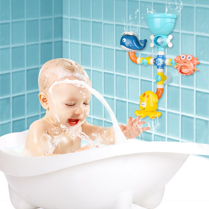 Bath toy faucet shower rubber duck waterwheel happy spray water set crab octopus frog bubble machine baby game children animal b