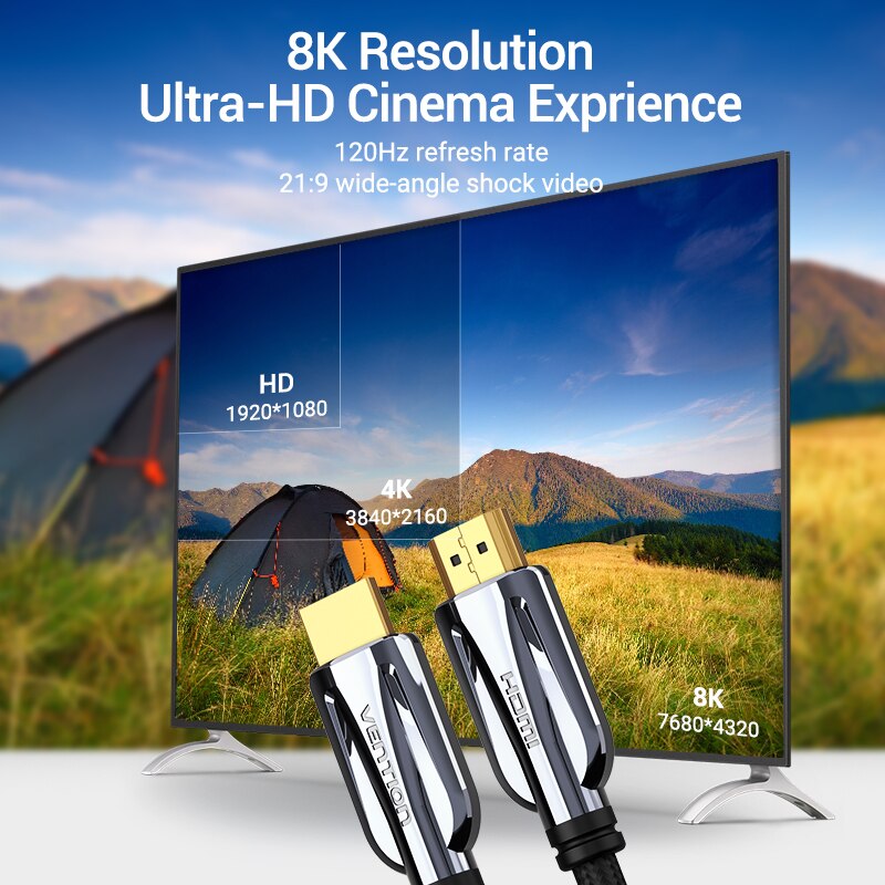 Vention HDMI Cable HDMI 2.1 Cable 8K@60Hz 4K@120Hz Ultra High Speed 48Gbps for PS4 Mi TV Box Splitter Digital HDR HDMI 2.1 Cable