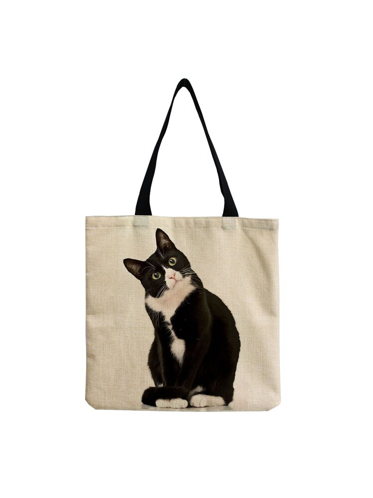 Opvouwbare Boodschappentassen Voor Boodschappen Leuke Zwarte Kat Print Tote Tas Voor Vrouwen Persoonlijkheid School Reizen Schouder Strand Tassen: hm1306 Cat Bag