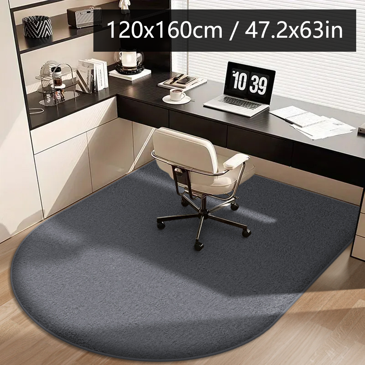 Solid color computer chair mat flannel floor mat thickened desk swivel chair arched carpet study soft dressing table foot mat: PURPLE
