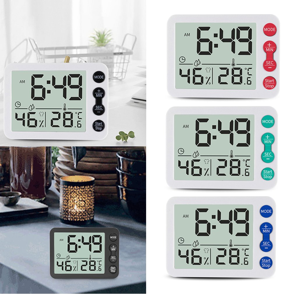 Compteur de température et d'humidité intérieur, grand écran, réveil, minuteur électronique de cuisine