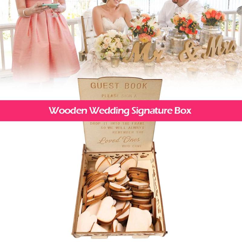 Wedding Signature Hearts Box Romantic Rustic Sweet Guestbook Decor Wooden Box Wedding Supplies Business Card Box
