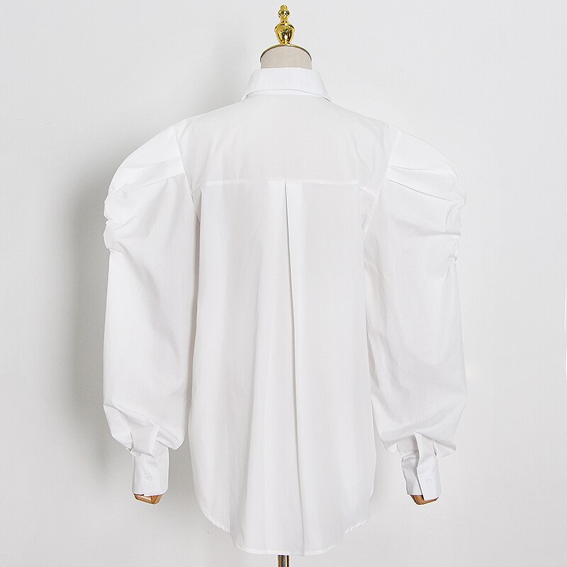 TWOTWINSTYLE-Camiseta holgada blanca para mujer, blusa holgada minimalista de manga ancha con solapa, blusa informal de buena para mujer, Ropa nueva de de otoño
