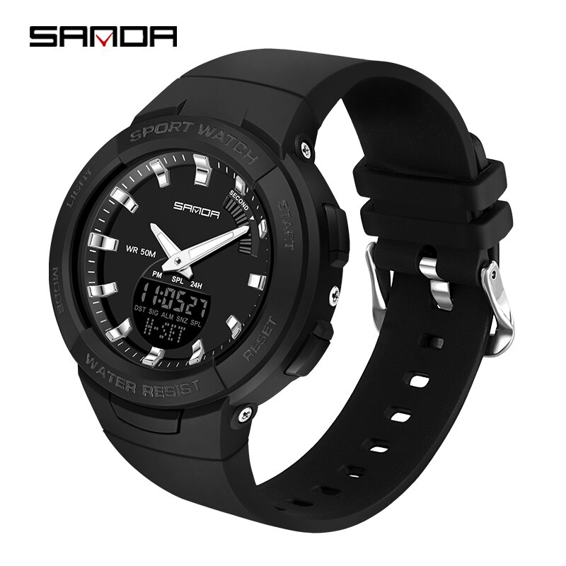 SANDA 6005 Children Sport Digital Watch Men Wristwatch Stopwatch Alarm Students 12/24 Hour Clock Relogio Masculino: Black