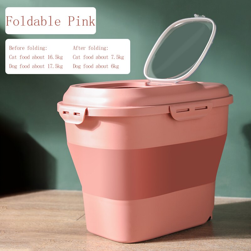 Pet Supplies Dog Food Storage Container 12.5L Dry Cat Food Box Bag Moisture-proof Seal with Measuring Cup Kitten Supplies: pink