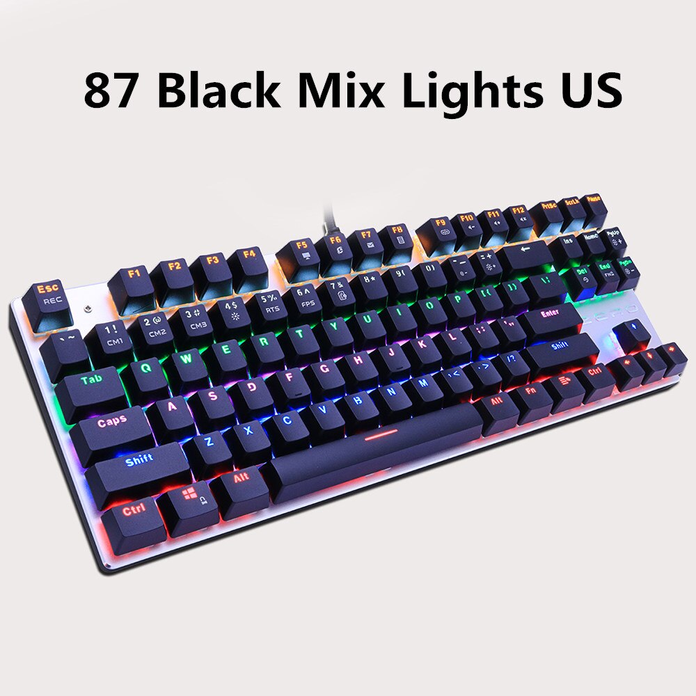 METOO-ZERO Round Keycap Gaming Mechanical Keyboard Blue Black Red Switch Anti-Ghosting USB Wired LED Backlight Keyboard for PC: 87 Square key black / Red switch