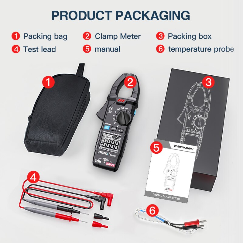 Digital AC DC Current Clamp Meter Auto Range 600A 6000 Counts True RMS Multimeter Resistance Frequency Tester NCV Ohm Tester