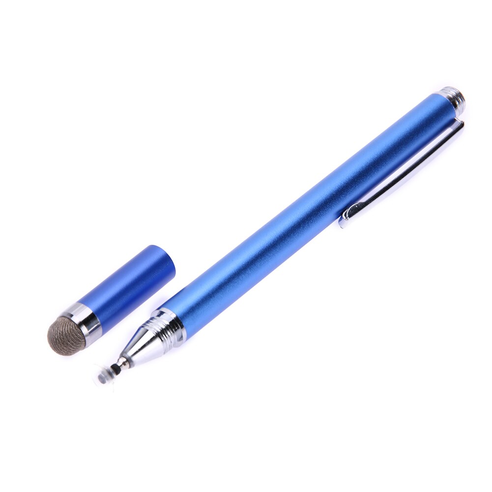 2 in 1 kapacitiv pen touch screen tegnepen stylus med ledende touch suger mikrofiber touch hoved til tablet pc: Blå