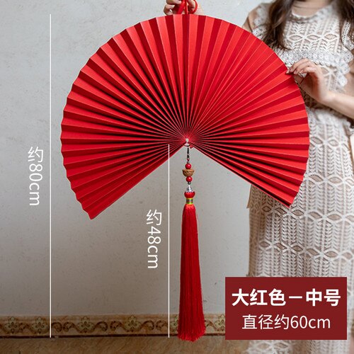Chinese Style Folding Fan Wall Hanging Craft Fan Hanging Fan Living Room Decoration Wall Decoration Pendant: Red Diameter 60cm