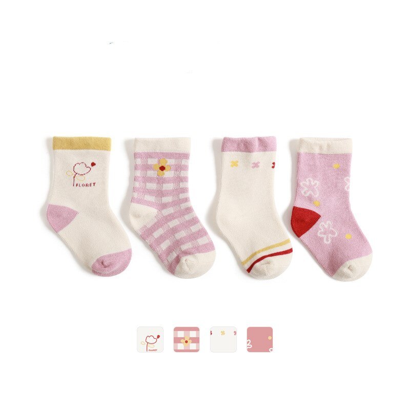 4 paia di calzini per neonati per ragazzi, ragazze, bambini, calzini a tubo centrale in cotone, calzini morbidi per bambini, accessori per abbigliamento per bambini: pink / 0-1Year(9-11cm)