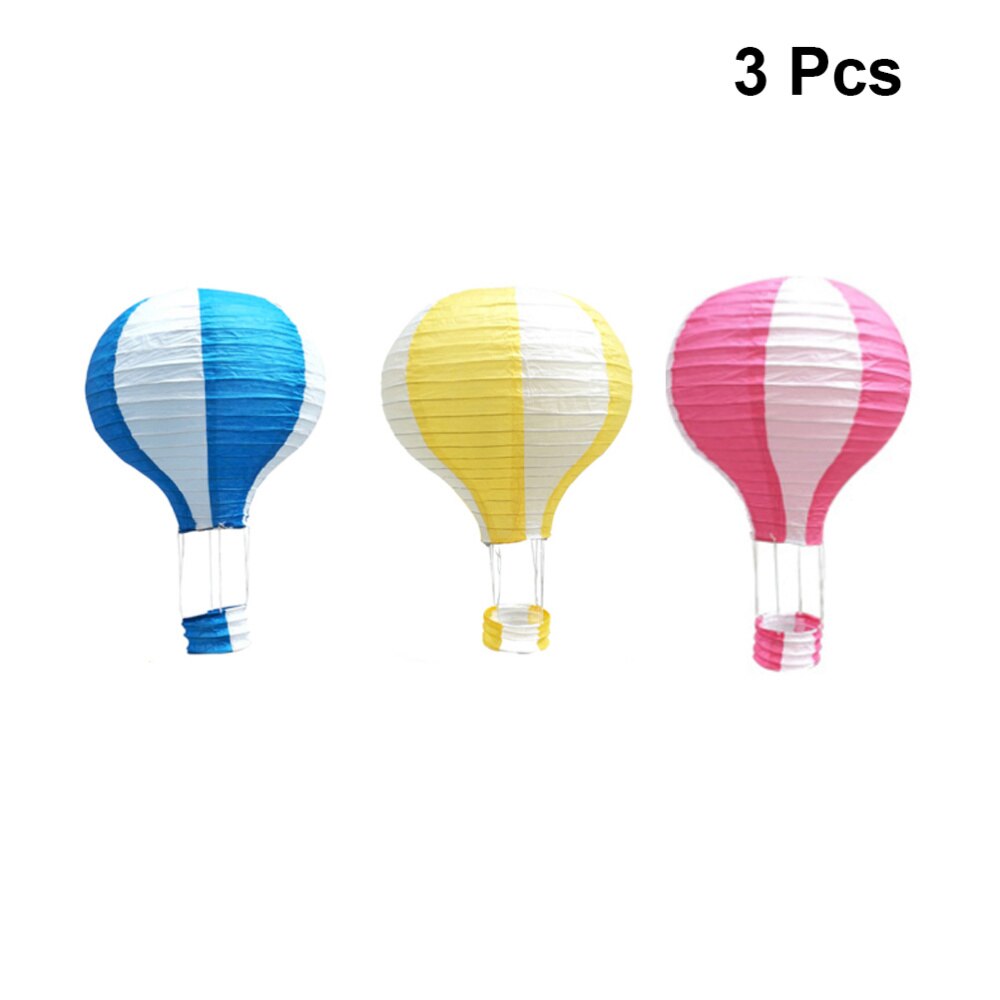 Globo aerostático de papel plegable, Decoración Para farol de , boda, mercado, rayas blancas amarillas, azul claro, 6 uds.: As Shown 1