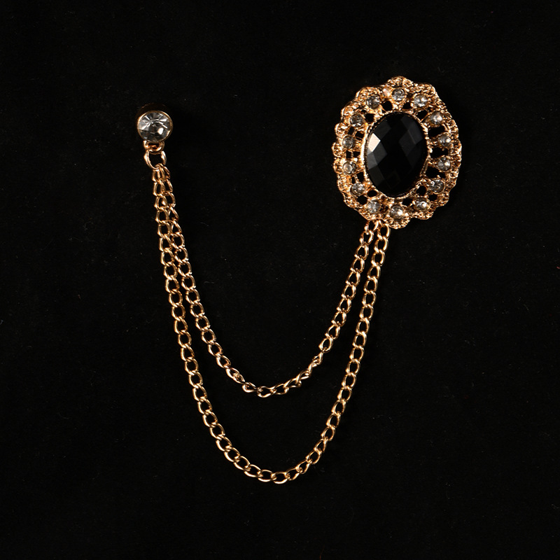 SKEDS-broches de cadena clásicos con diamantes de imitación para hombre, joyería para traje, decoración de cristal Vintage, broche para banquete, insignias, Pin, ramillete: COLOR ORO ROSADO