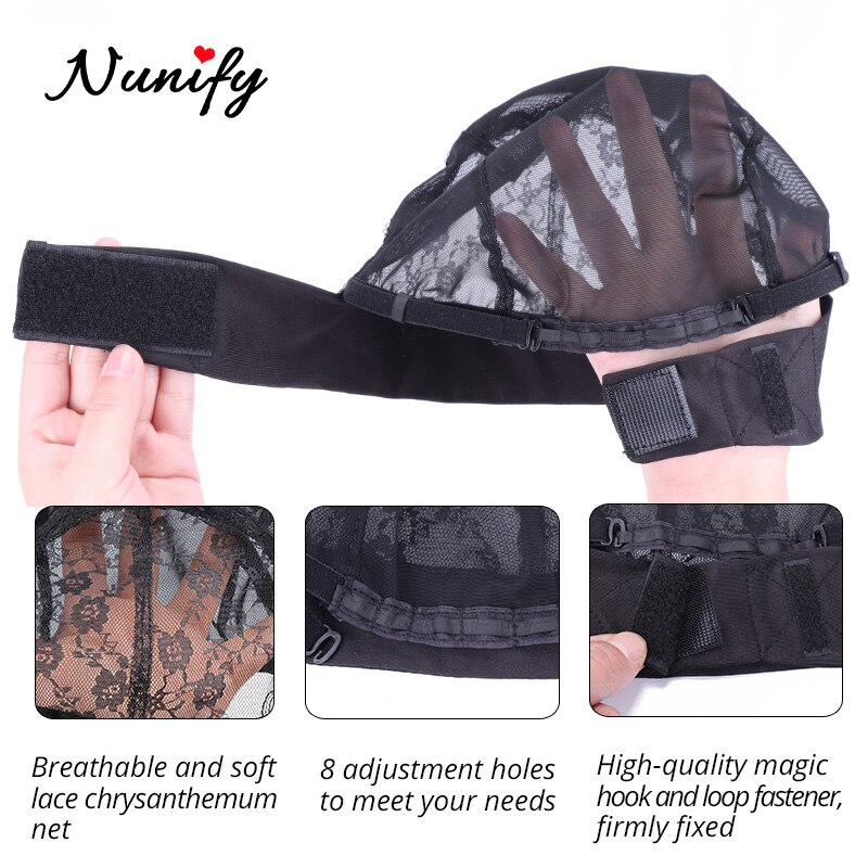 Nunify Wig Net Cap Weaving Caps For Making Headband Wig Black Adjustable Wave Cap With Wig Grip Headband 6Pcs/Lot