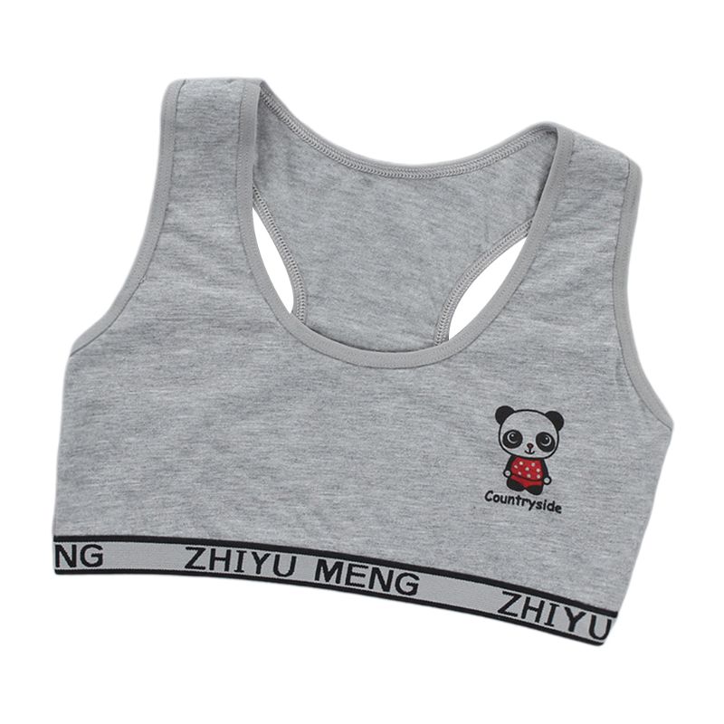 Junior Girl Racerback Cotton Sport Training Bra Letter Print Solid Color Wide Strap Underwear Bralette Seamless Layered Crop Top: C