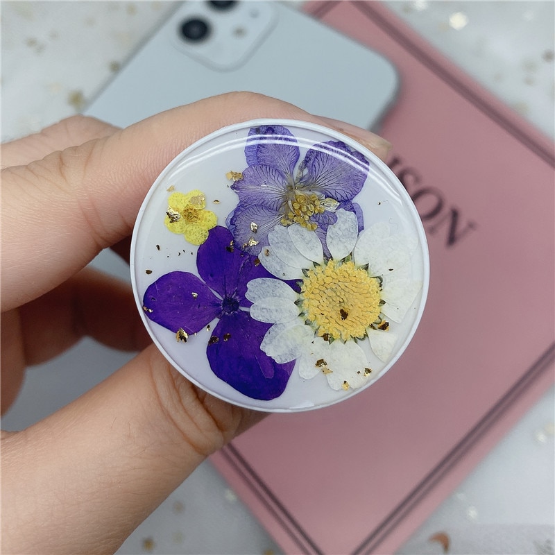 Belle pliable époxy paillettes poudre amour fleur séchée fleur airbag support de téléphone portable pour iPhone XR Samsung Huawei Xiaomi