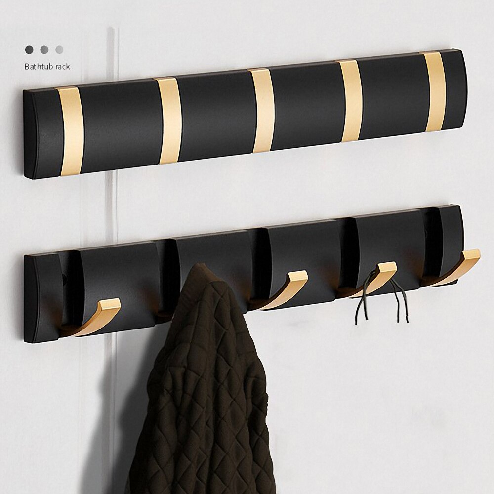 Black Golden Robe Hooks Foldable Wall Hooks Coat Clothes Hanger Towel Hanger Nail Free Installation Bathroom Organization
