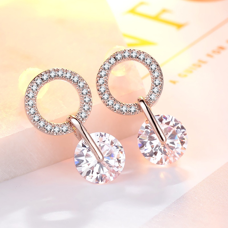 Luksus kvindelige hvide runde øreringe 925 sølvfyldte bryllups smykker dobbelt krystal zirkon øreringe til kvinder