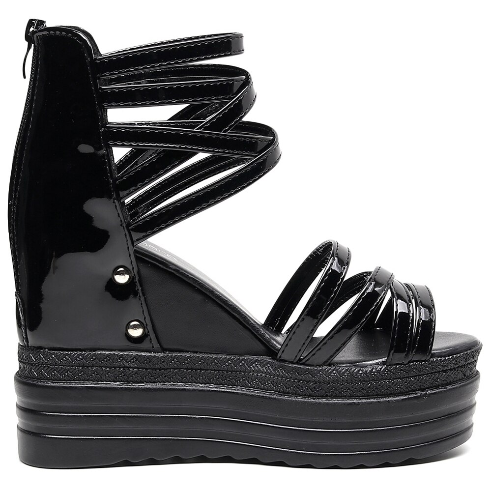 Uitverkoop Comfortabele Black Gothic Platform Rome Style Wedges Hoge Hakken Schoenen Gladiator Zomer Sandalen Vrouw