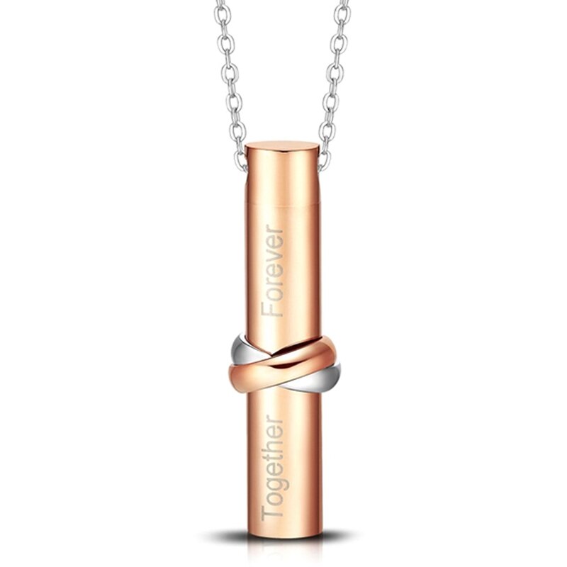 In Loving Memory" Charm With "Together Forever" Cylinder Cremation Urn Stainless Chain Necklace Ash Jewelry Memorial: Gold Color