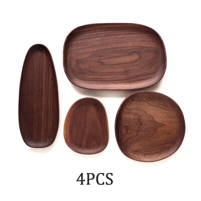 Round Square Wood Plate Breakfast Bread Plate Saucer Tea Tray Dessert Dinner Plate Tableware Whole Wood Fruit Dishes: 4PCS