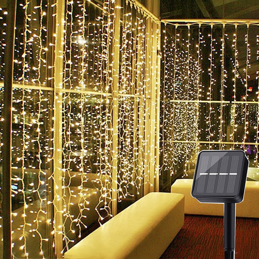 Thrisdar 2 x 3m 3 x 3m utendørs solcelle led istaplys 8 moduser hage terrasse gjerder jule solcellevindu gardin led lysstreng