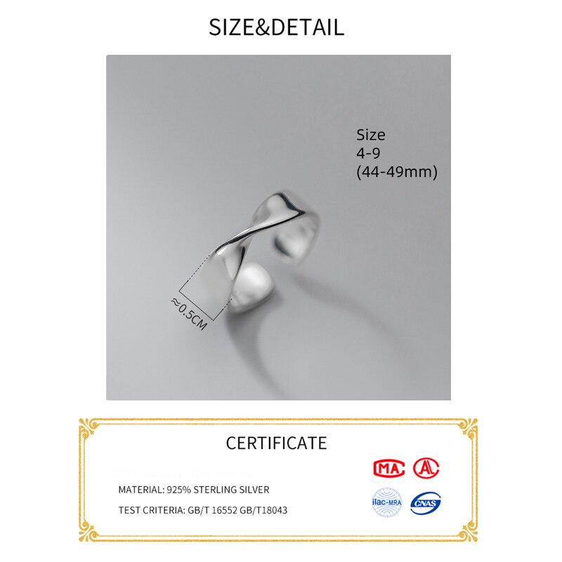 La monada 44-49mm 925 anéis de prata esterlina para mulher dedo pequeno torção prata 925 jóias para mulher anel no dedo para meninas