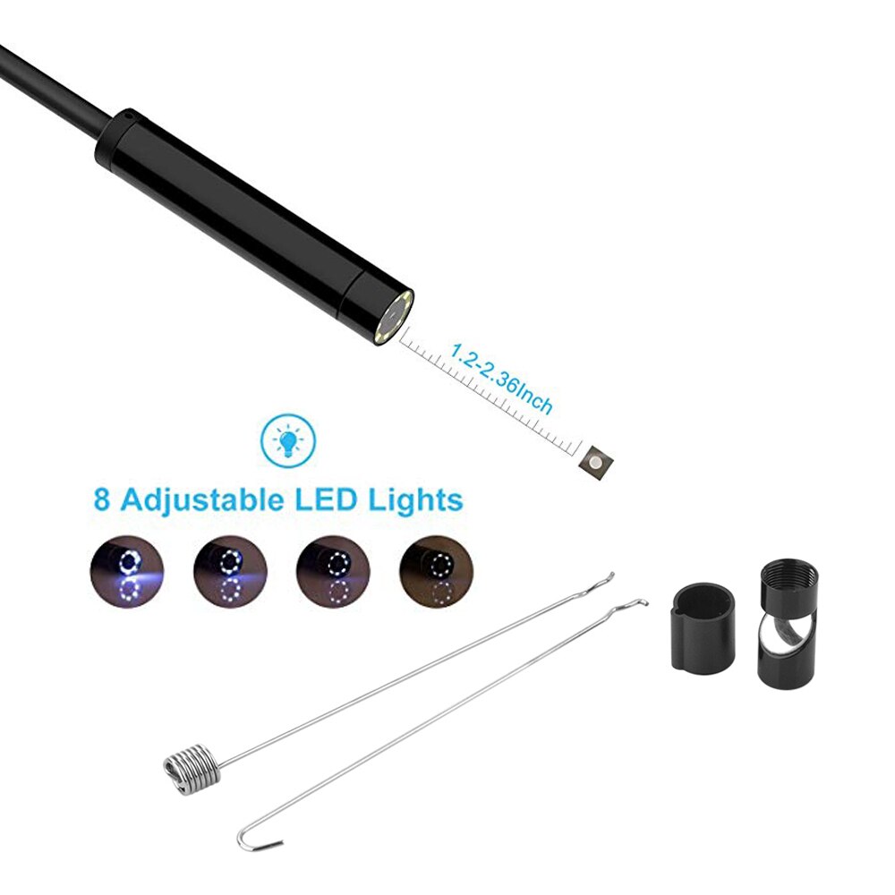 Cámara endoscópica de 8,0mm, de inspección boroscopio impermeable con Cable de 1/2/5M, 8 LED, 1080P, HD, USB, para Android y PC