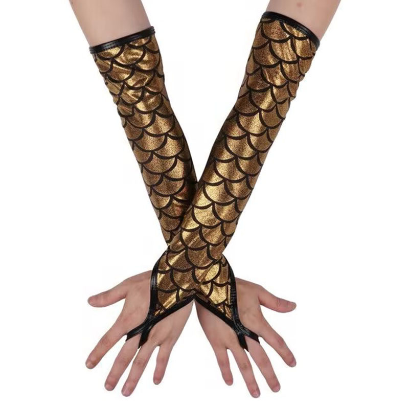 Sexy Dames Lak Lederen Handschoenen Halloween Cosplay Nachtclub Podium Voorstelling Paaldans Arm Mouwen Haak Vinger Lange Want: Sky Blue