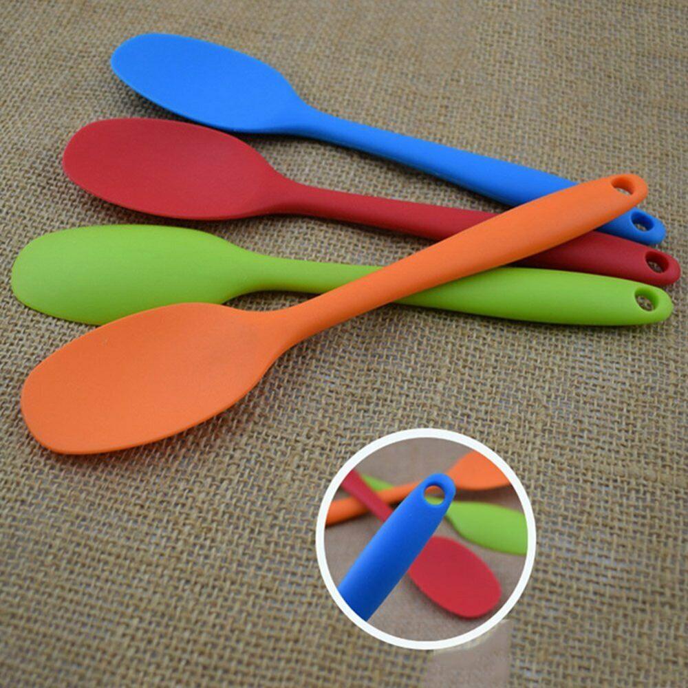 Utensilios de cocina de grado alimenticio, cuchara de sopa de mango largo de silicona, Color sólido, cubiertos de silicona, utensilios y accesorios, 5 colores