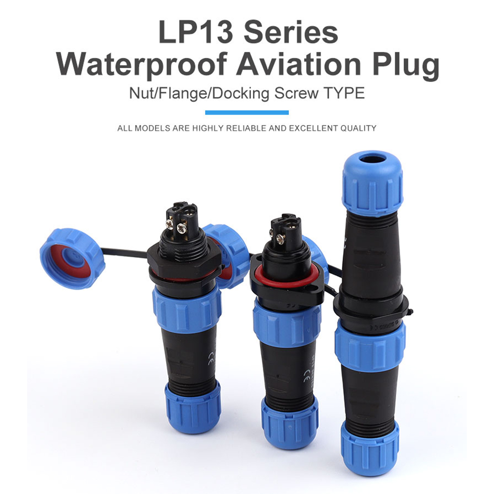 LP/SP13 1 Set Aviation Connectors IP68 Waterproof 2/3 Pin Nut/Flange/Docking Male Plug & Female Socket Panel Mount Solderless