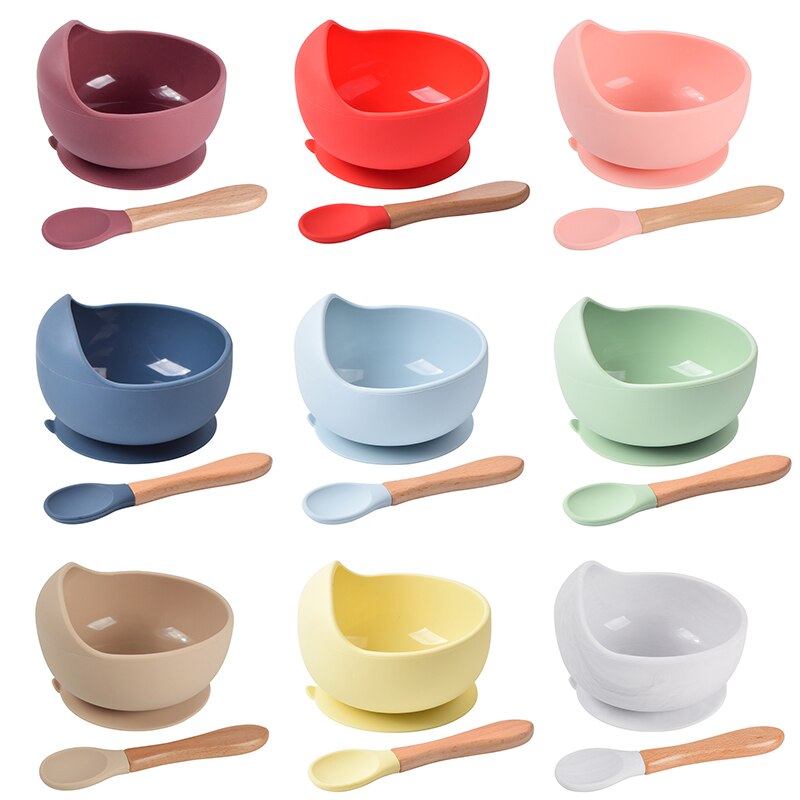 Babyvoeding Siliconen Kom Antislip Zuignap Kom Lepel Set Kinderen Servies Diner Gerechten Plaat Voor Baby Keukengerei