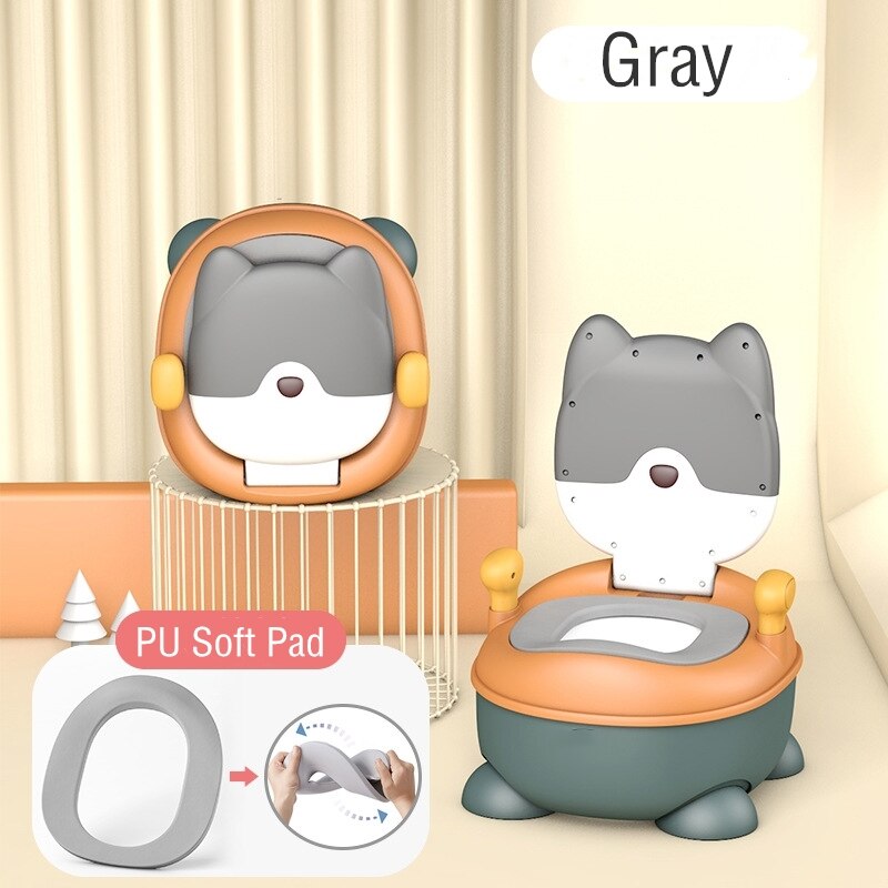 Draagbare babypot, multifunctioneel babytoilet, autopotje, kinderpotje, meisjespotje, jongenspotje, kinderstoel, toiletbril, kinderpotje: Pu zachte pad-grijs