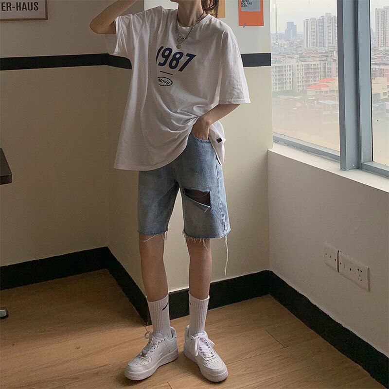 Shorts kvinder retro denim huller chic harajuku par kort bukser afslappet populær high street koreansk dametøj unisex