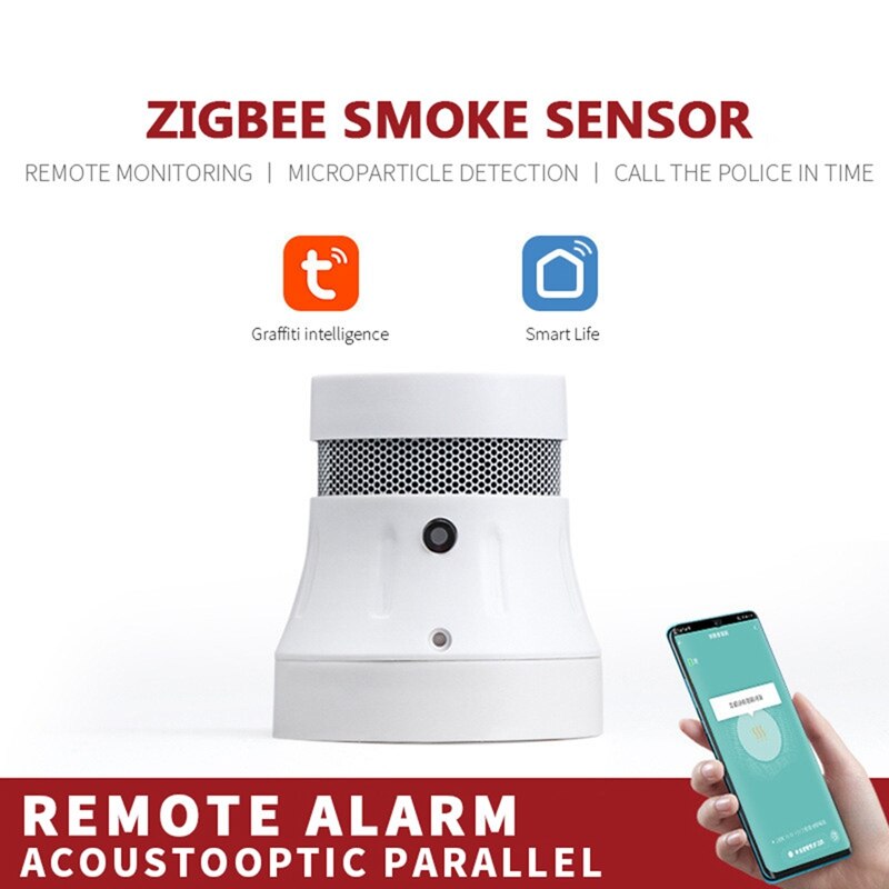 Tuya Zigbee-Detector de humo inteligente, sistema de alarma de seguridad, App Smart Life/Tuya, Detector de humo para casa y oficina