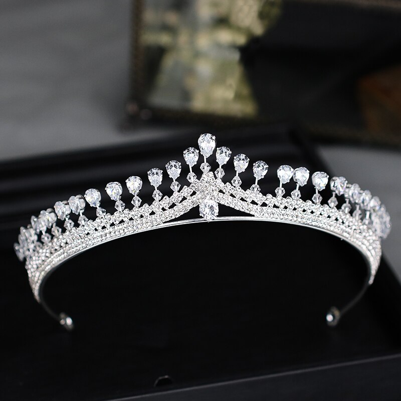 Luksus dame krone pannebånd krystall rhinestone tiara og krone hårbånd smykker sølvfarge brude hår tilbehør bryllup